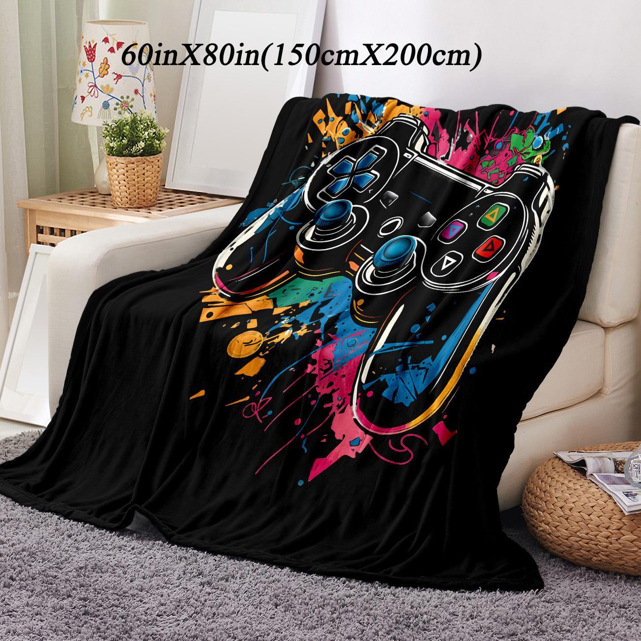 Game Controller Pattern Flannel Blanket with Storage Bag, 1 Count Soft Lightweight Breathable Comfortable Throw, Versatile Use Warm Cozy Lounging Napping Blanket for Home Office, Throw Blankets