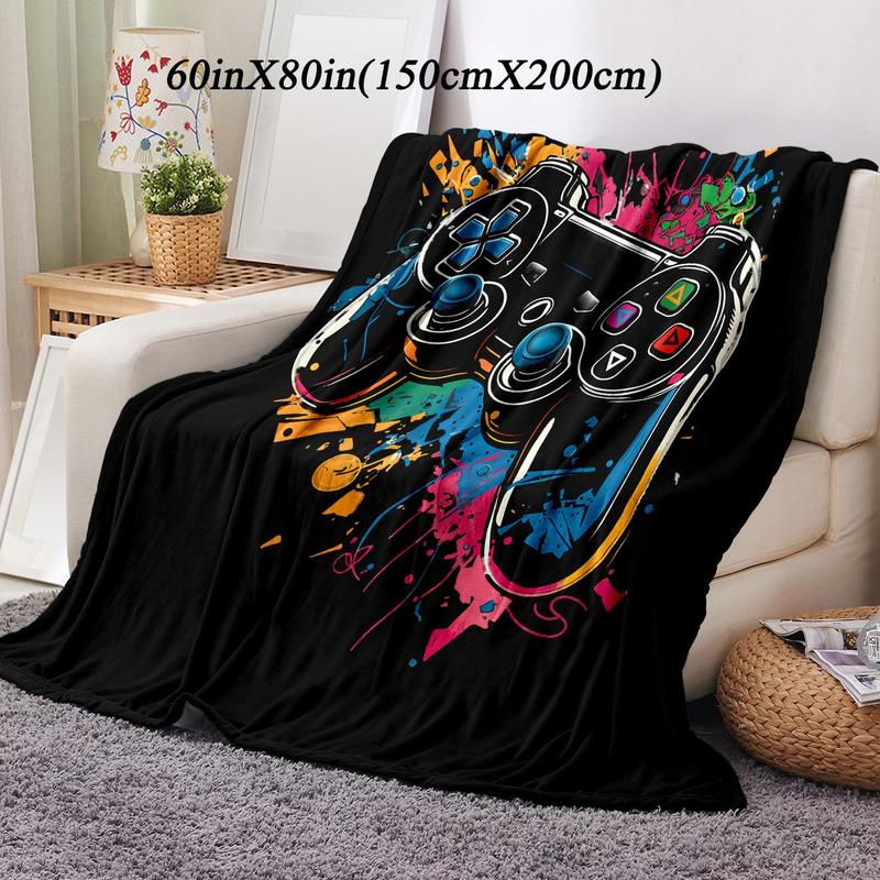 Game Controller Pattern Flannel Blanket with Storage Bag, 1 Count Breathable Bed Blanket Soft Lightweight Breathable Comfortable Throw, Versatile Use Warm Cozy Lounging Napping Blanket for Home Office