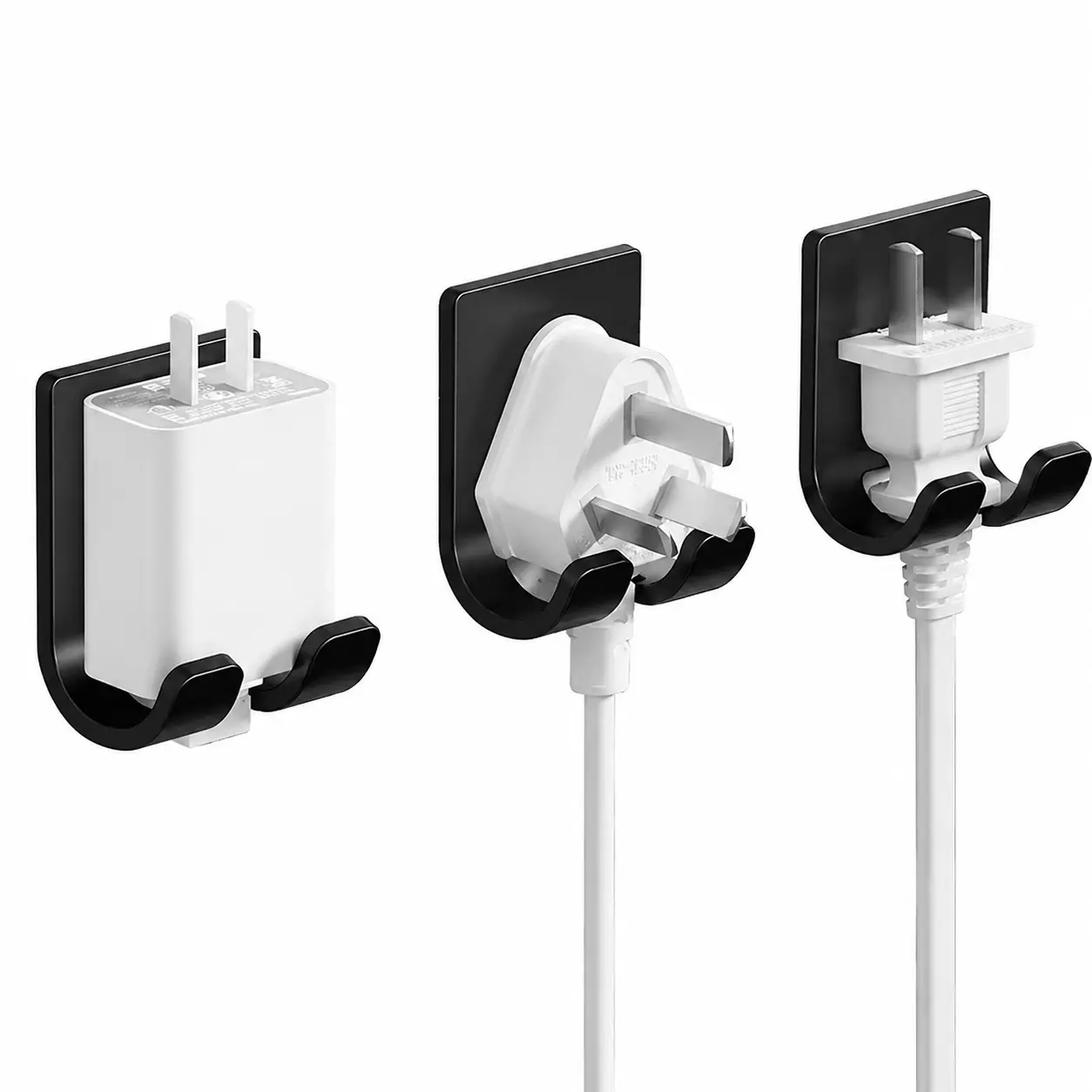 Heavy-Duty Adhesive Cable Organizer Hooks – 3-Pack No-Drill Wall-Mounted Power Cord and Plug Holder for Kitchen, Office, or Home Use – Reusable, Removable, and Damage-Free Cable Management Solution
