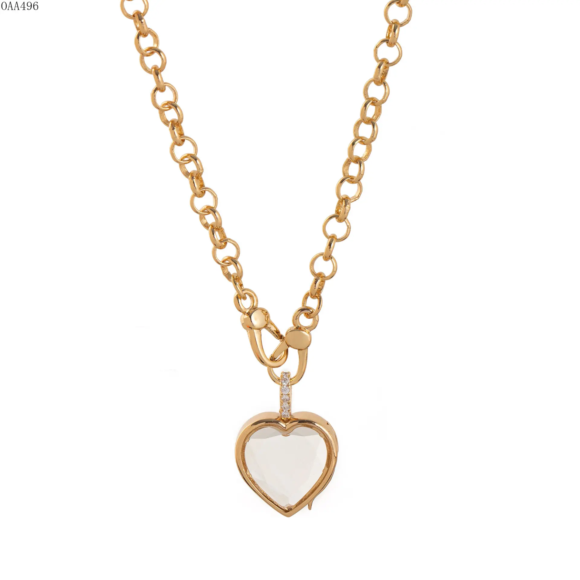 Openable Pendant Necklace for Women,  Plated Chain With Transparent Enamel Charm and Hollow Center Design, Vintage Inspired Statement Jewelry for Daily Wear, Layering, Parties and Gift Giving