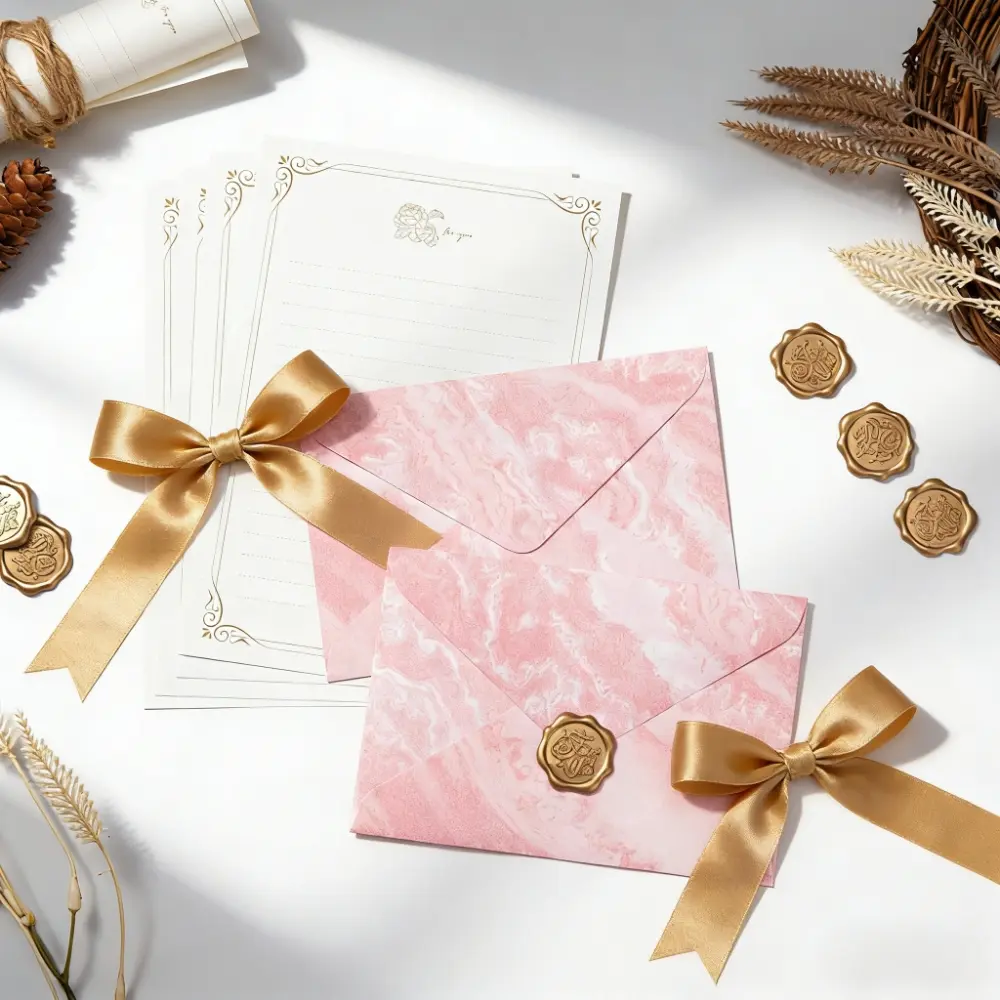 9PCS Premium Gold-Foil Vintage Design Valentine's Day Envelope Set (3 Envelopes+3 Stickers+3 Letter Papers) - Ideal for Invitations, Greeting Cards & Love Letters, Perfect for Weddings, Holidays, Office