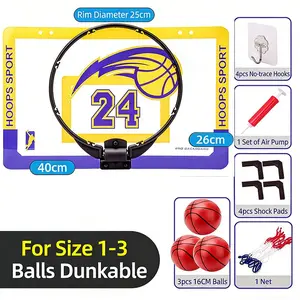 Indoor Basketball Folding Hoop, Kids Door Mount Office Basket, Teen & Adult Mini Hoop, Room Door, Includes 2 Balls