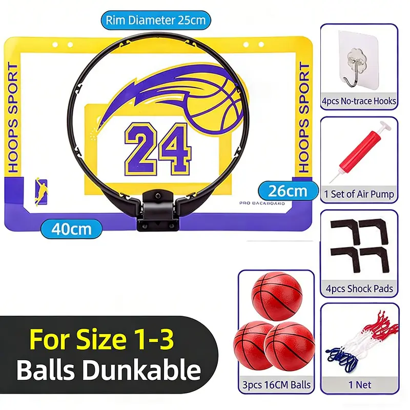 Indoor Basketball Folding Hoop, Kids Door Mount Office Basket, Teen & Adult Mini Hoop, Room Door, Includes 2 Balls