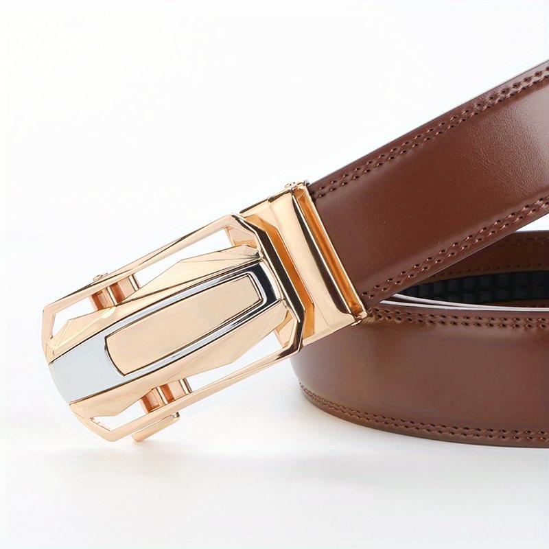1pcs Genuine Leather Ratchet Belt for Men - Adjustable Automatic Buckle, Versatile Casual Business Style, Durable Alloy Buckle, High-Quality Leather Panel, Easy to Wear And Suitable for Any Occasionvalentine'S Day