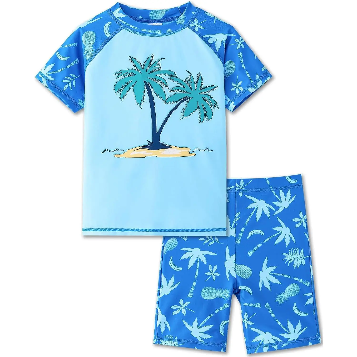 Boys' Two-Piece Short Sleeve Rash Guard Swim Set, Kids Swimsuit 3-8 Years(Gift)