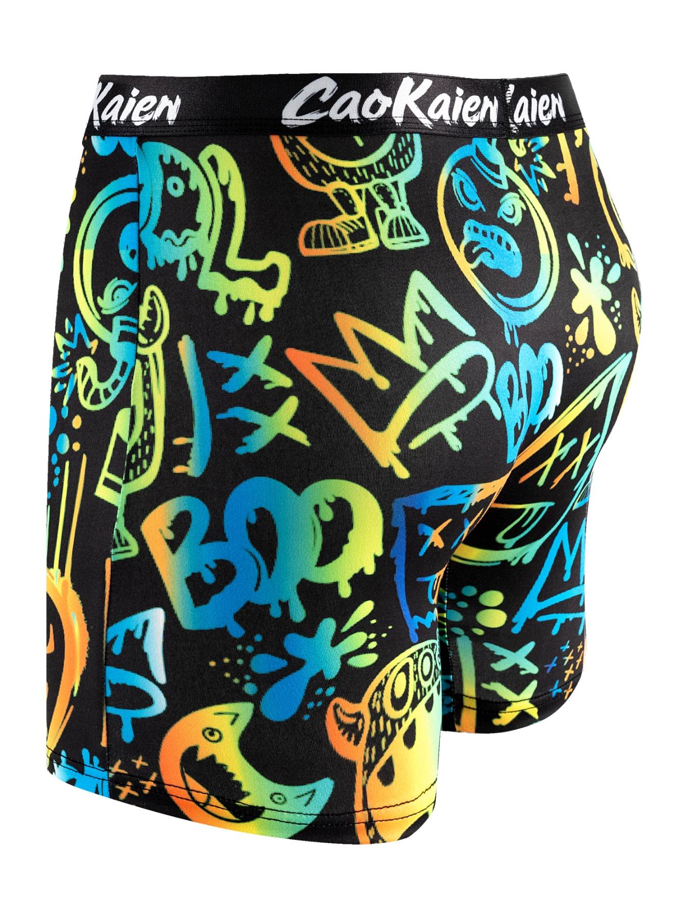 Men's All Over Print Boxer Brief, Breathable Comfy Underwear for Daily Wear, Casual Men's Underwear for All Seasons