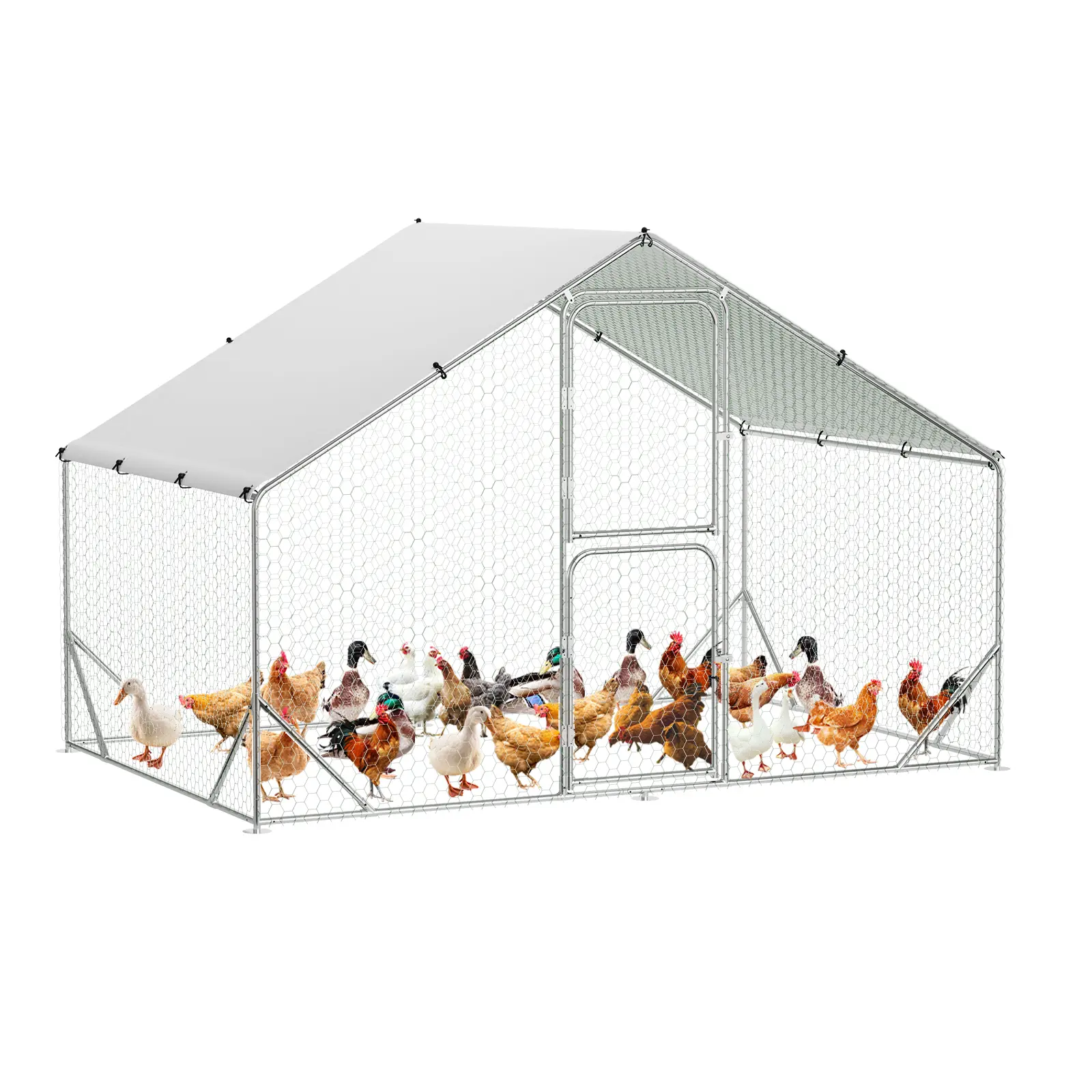 Heavy Duty Metal Chicken Coop Run with Walk-In Double Lockable Doors – Reinforced Poultry Cage, Waterproof UV-Resistant Cover – Spacious Outdoor Chicken & Duck Enclosure for Yard or Farm – Size: 9.8 x 19.7 x 6.6 ft
