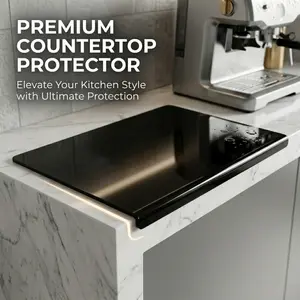 Gloss Black Acrylic Countertop Protector Mat, Waterproof Heat Resistant Bent Edge Guard for Marble Quartz Kitchen Worktop