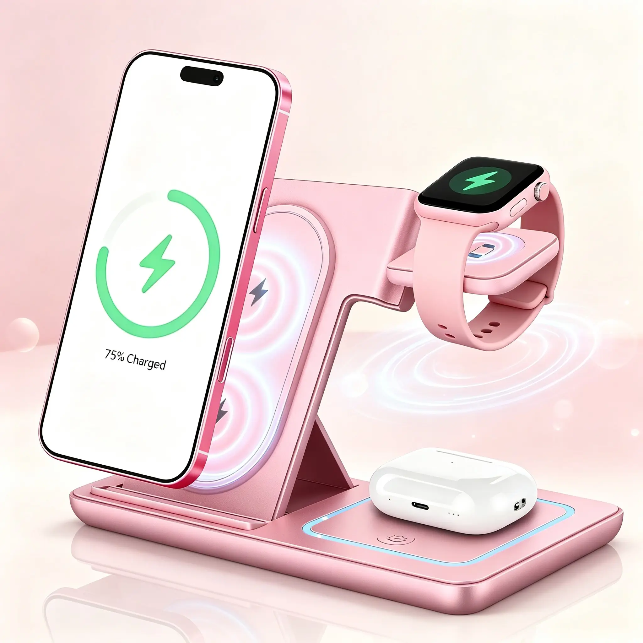 3-in-1 wireless charger, Foldable Wireless Charging Station for iPhone 11-17 & Apple watch/Air Pods, Multi-Functional Three-In-One Fast Charge, 15w Simultaneous Charging, portable wireless charger,portabletravelcharger, phonestand