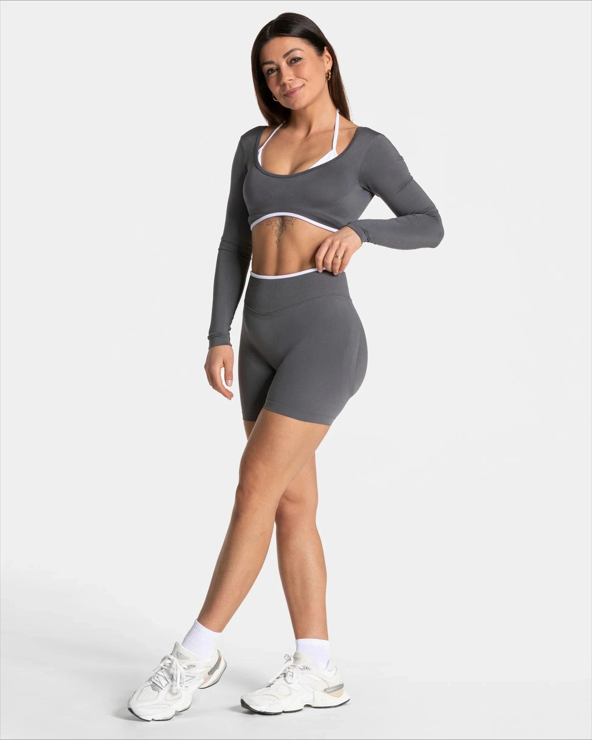 Women Seamless Gym Solid Sports Shorts White Waist Tight High Waist Hip Lifting Yoga Pants Running Sports Shorts