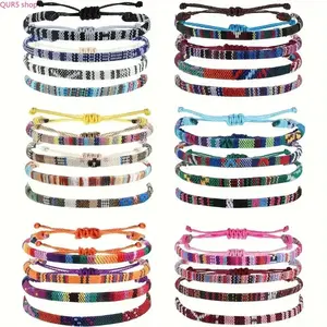 Boho Style Adjustable Anklet Set, Unisex Colorful Waterproof Braided Rope Ankle Bracelets With Bohemian Charms, Available In 4-24 PCS Pack, Chic Outdoor Sports & Summer Vacation Jewelry Accessory For Women Men