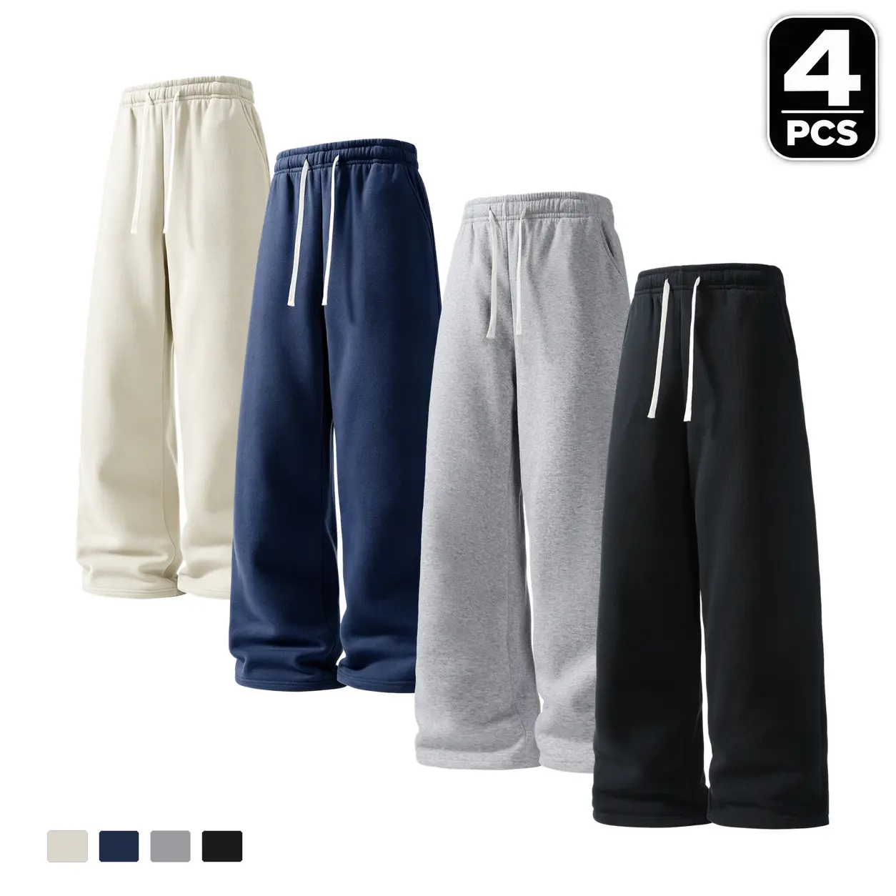 Men's 4-Pack Straight Leg Pants with a Gathered Waistband with Front Ties and Hand Pockets at the Sides for Spring, Fall and Winter,Slim,Elastic,essential,heavyweight,Lightweight,multi-pocket,athletic