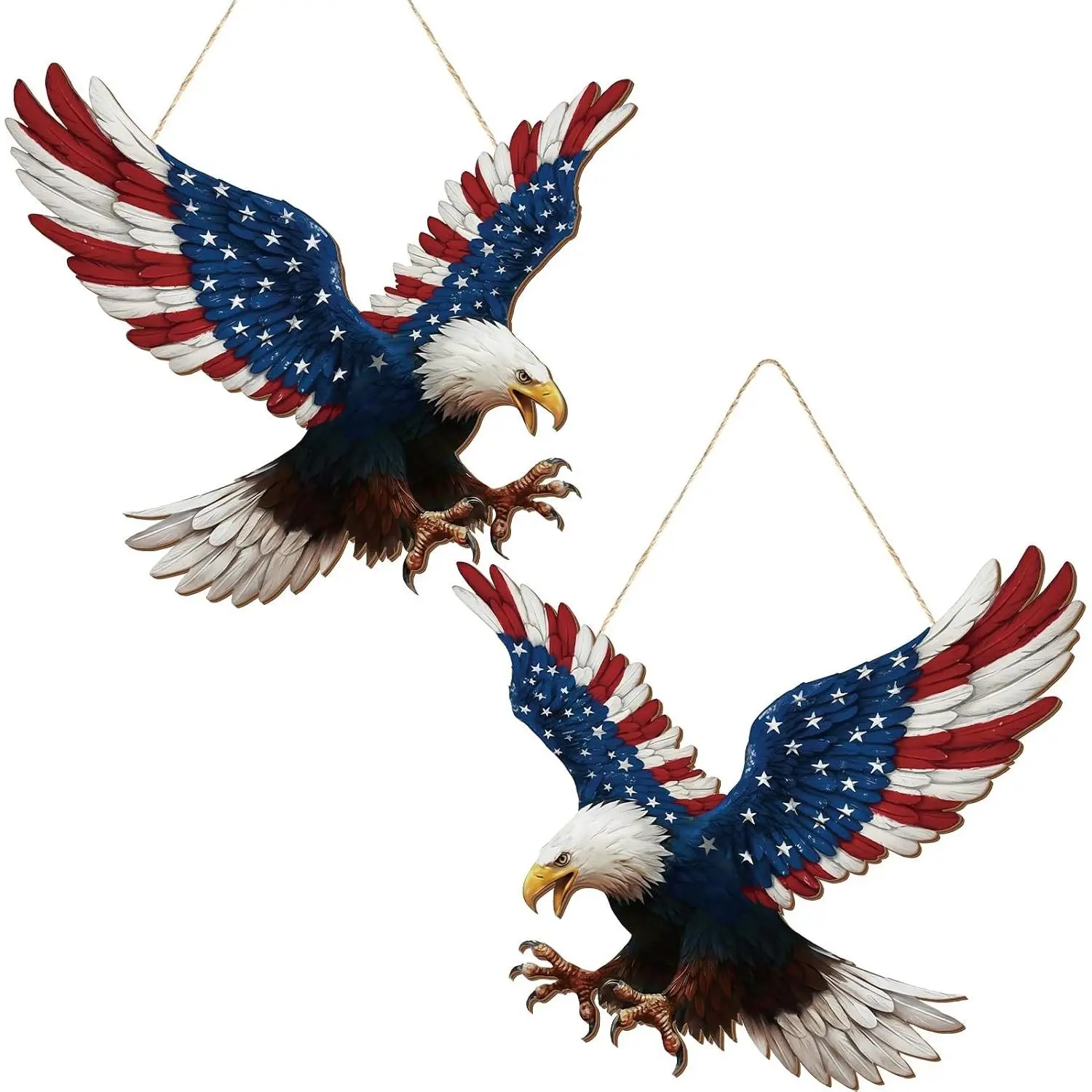 2 Pcs 4th of July Decorations Patriotic Eagle Door Wreath Hanging Signs 250th Anniversary Eagle Wooden Wreaths Door Decor Memorial Day Hanging Sign Wall Plaque Decoration for Home Indoor Outdoor Decor