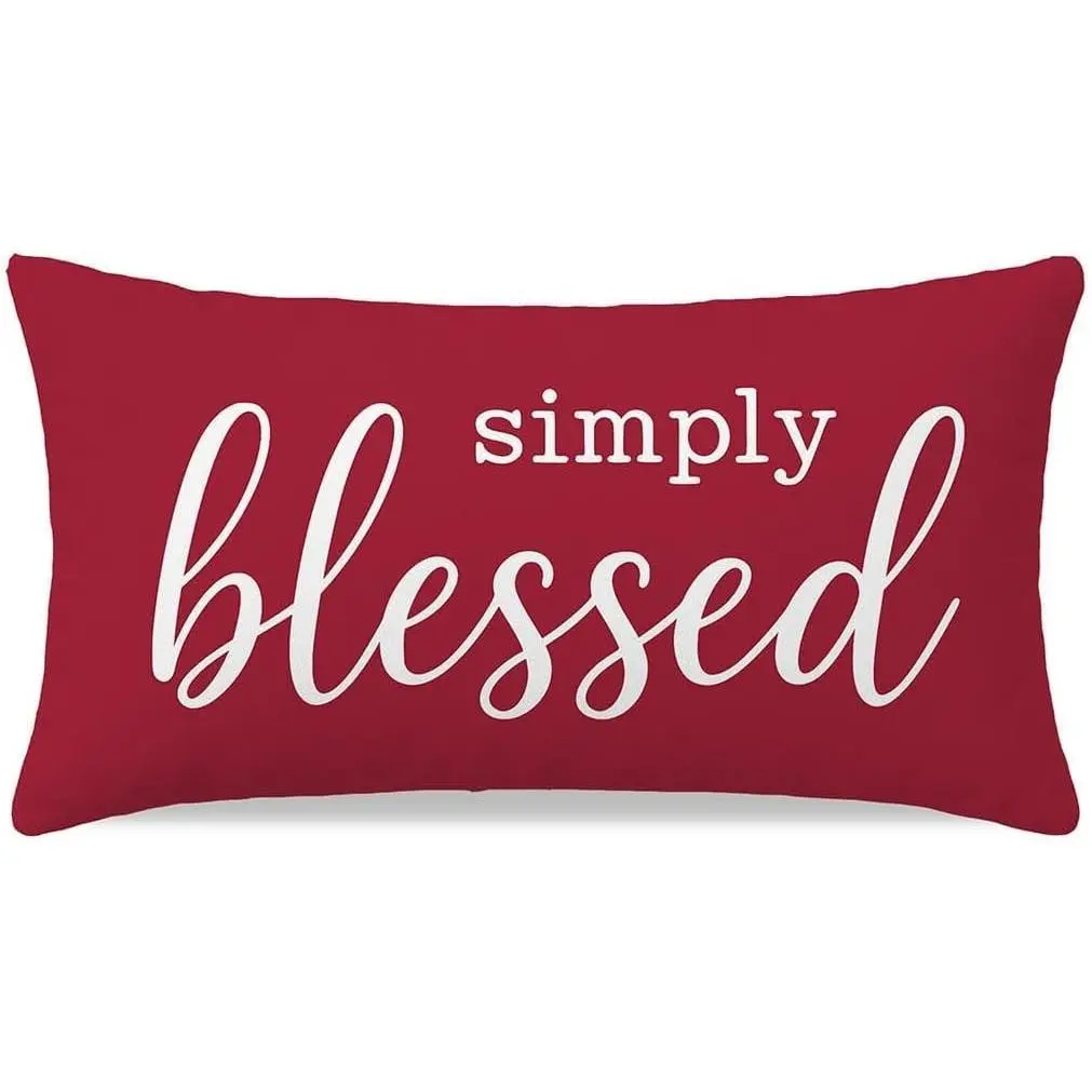Decorative  Pillow Cover 12x20 for Couch or Bed Red  Blessed Throw Cushion Case, Christmas Winter Bedroom Decor or Valentine’s Day Gifts