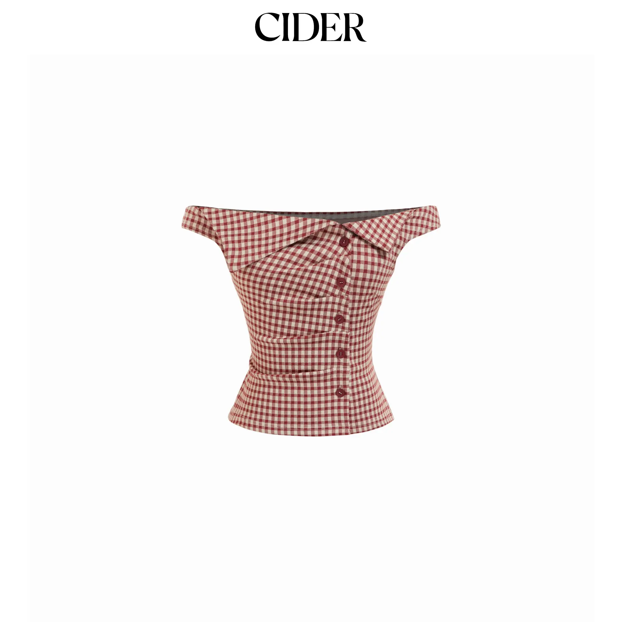Cider Jacquard Gingham Off-shoulder Asymmetrical Ruched Blouse