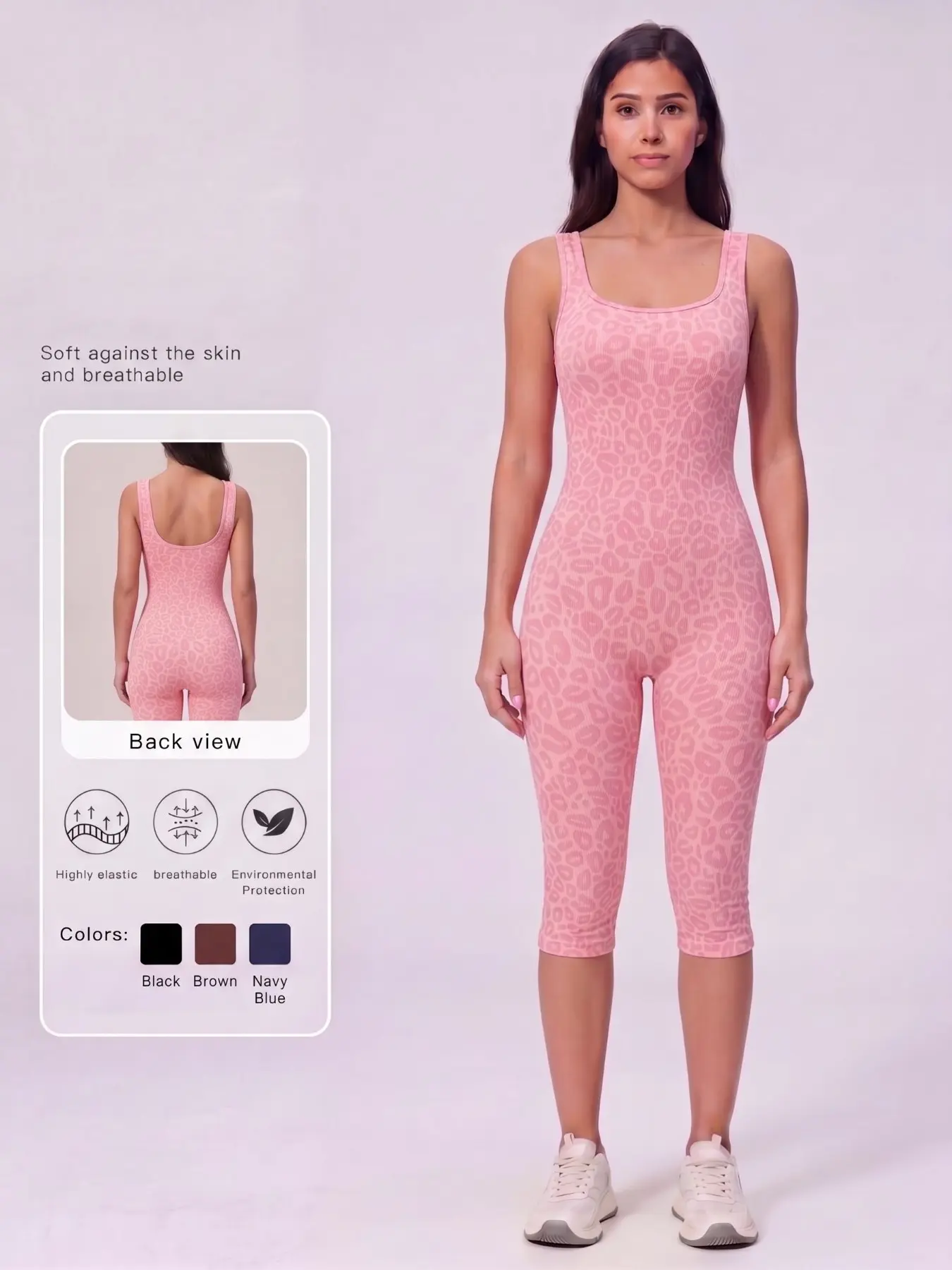 Women's Workout Shapewear Leopard Print Capri Jumpsuit Square Neck Seamless Tummy Ribbed Sexy Backless Jumpsuit For Gym Yoga Running Outdoor Sports Sporty Comfy Jumpsuit Yoga Jumpsuits Activewear Jumpsuit Athletic Jumpsuit Summer Sports Jumpsuits