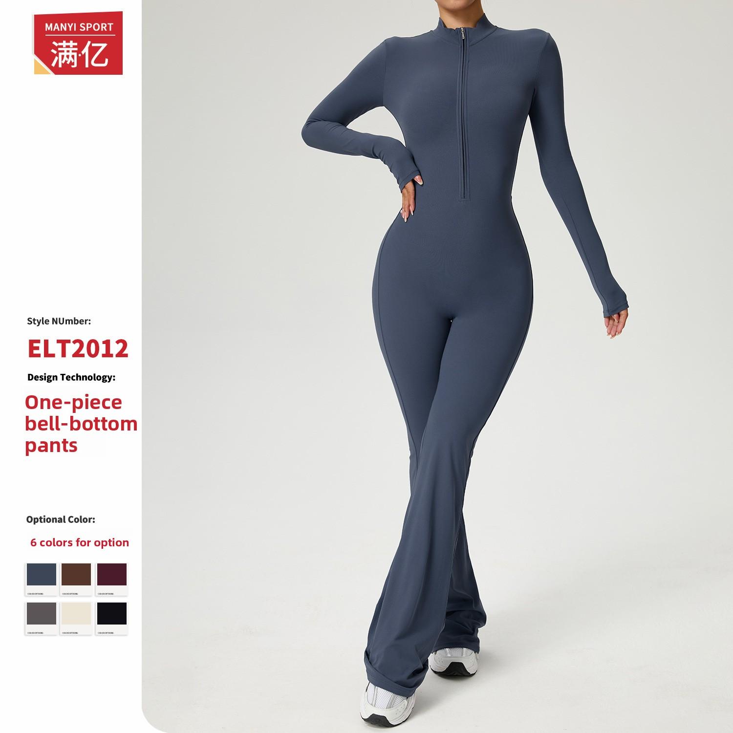 Zipper cloud feeling long sleeve yoga onesie high intensity fitness exercise one-piece tight Backless Halter Crop Top Set