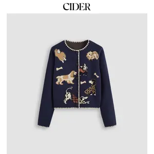 Cider [size 2-10] Knit Round Neckline Dog Pattern Cardigan