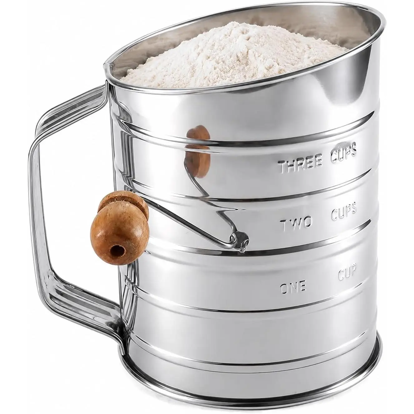Stainless Steel 3 Cups Flour Sifter for baking | Rotary Hand Crank Powdered sugar shaker and flour duster|