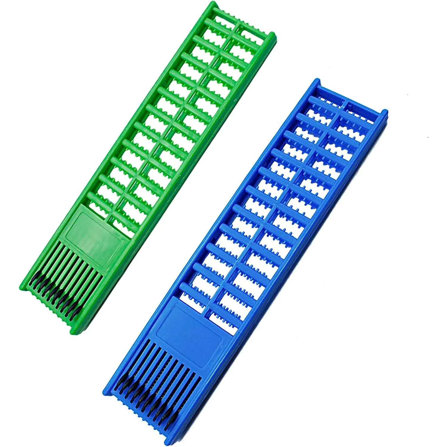 2 count Fish Hook Holde Fishing Leader Line Board Organizer Snelled Hook Holder Plastic Double Side Spring Hooks for Storing Line Rigs Tray Keeper Rigs Holder Leader 6x27cm Blue and Green