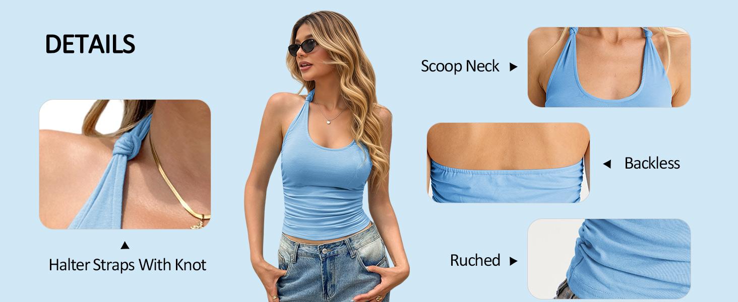 Yousify Halter Tops for Women Sexy Deep Scoop Neck Tank Top Y2k Going Out Fitted Backless Sleeveless Summer Tops