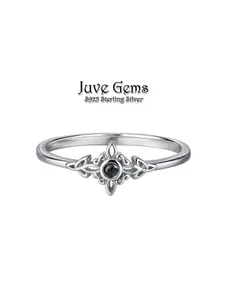 Silver Color Vintage Zircon Ring, Medieval Celtic Design, Perfect for Parties and Evening Events, Unique Women's Jewelry