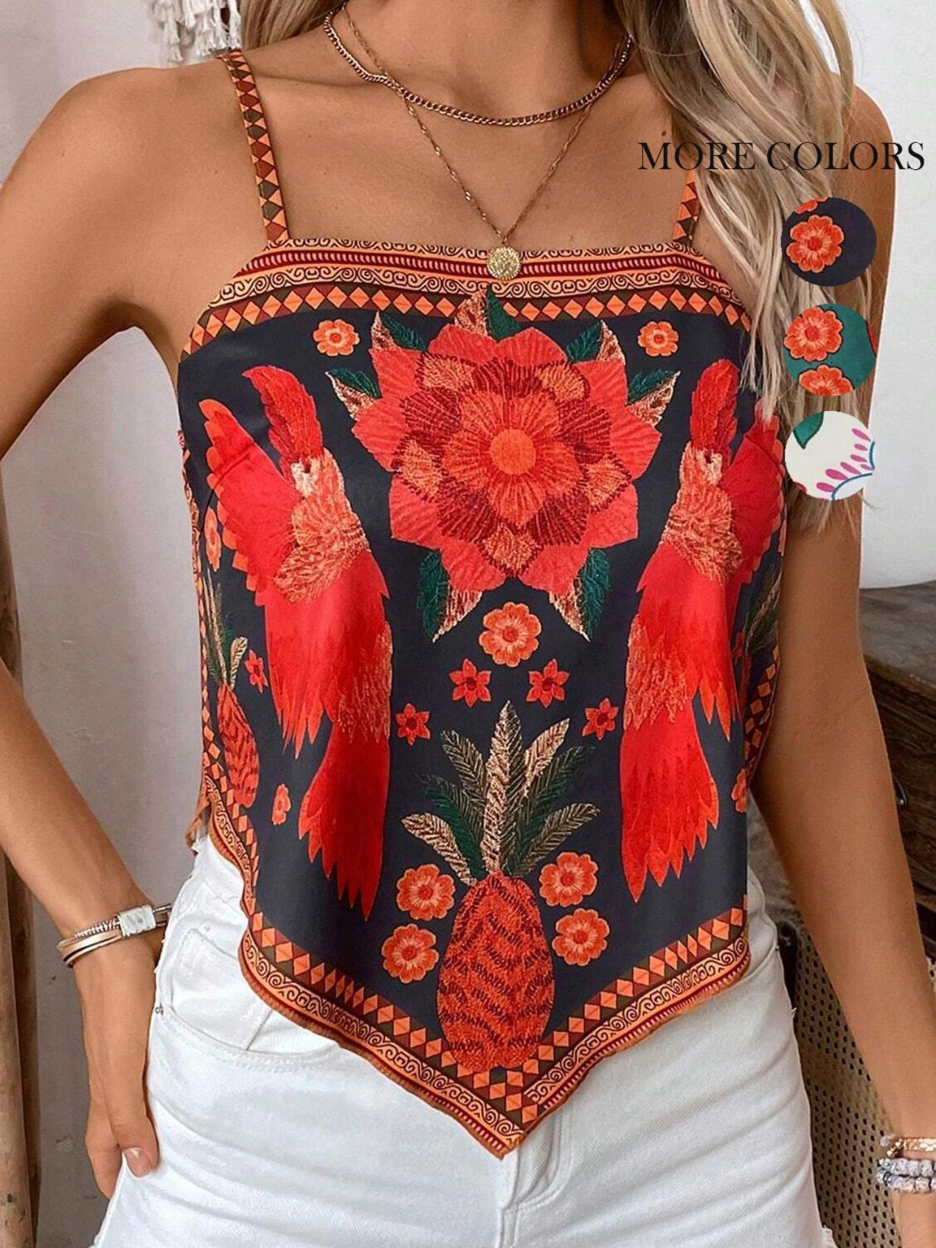 Women's Floral Print Cami Top, Boho Bohemian Sleeveless Top for Summer, Ladies Clothes for Daily Wear, Womenswear