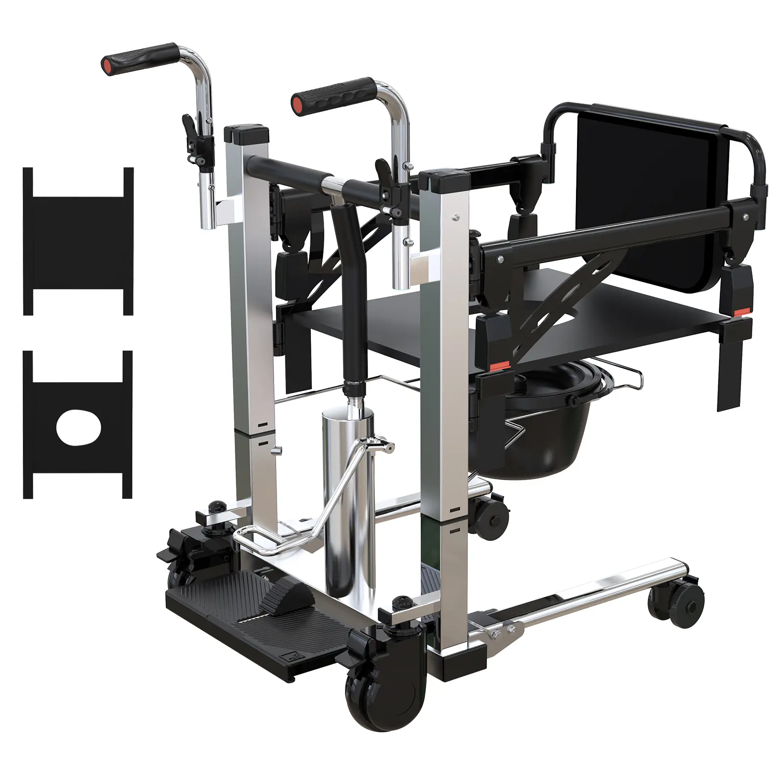 Stainless Steel Hydraulic Patient Lift Chair Portable Bedside Transfer Wheelchair Height Adjustable Commode with Double Handles for Caregivers