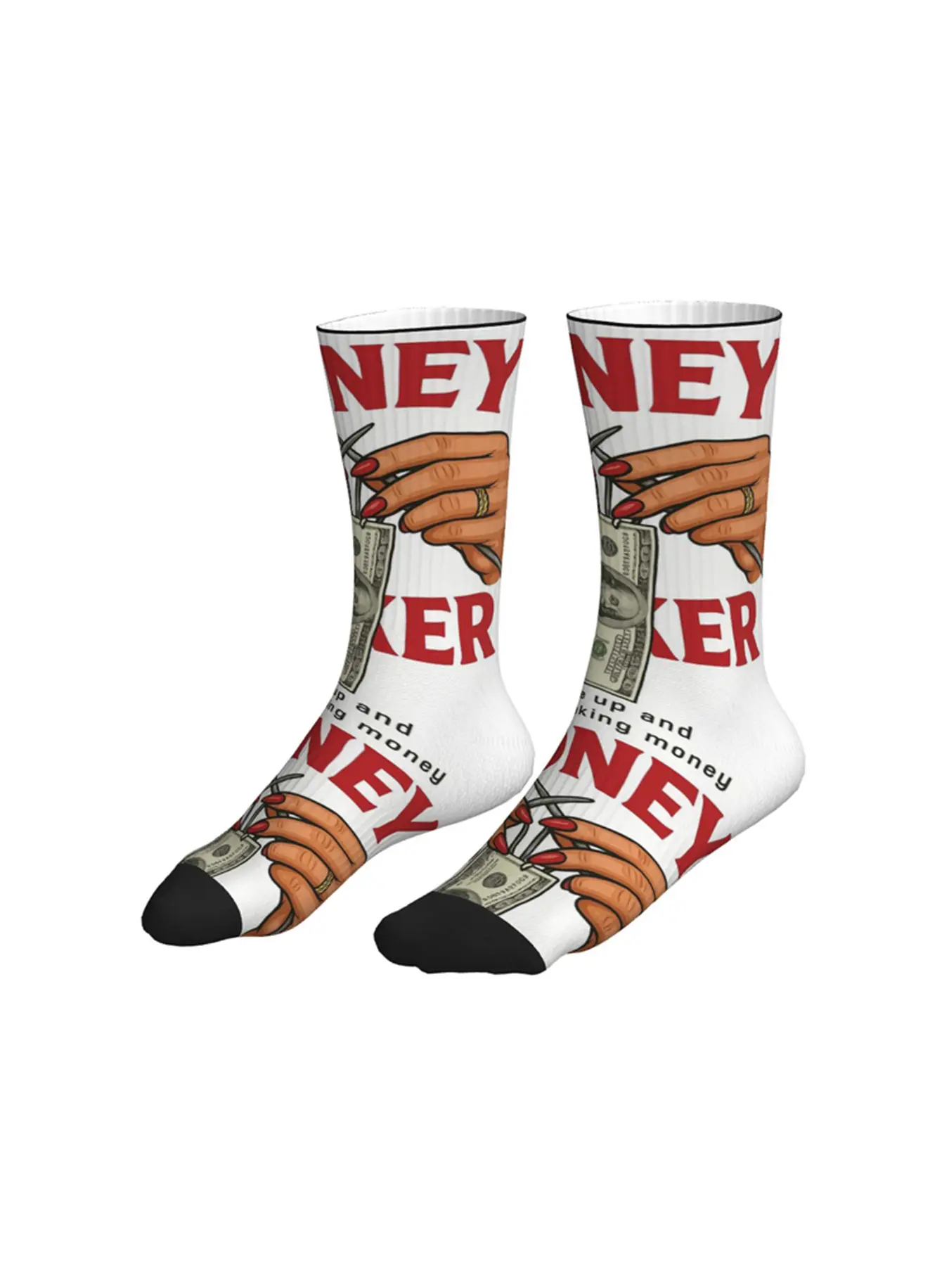 Money Maker Dollar Bill Hand Print Crew Socks Hip Hop Streetwear Mid Calf Socks For Men Women Casual Daily Fashion Socks