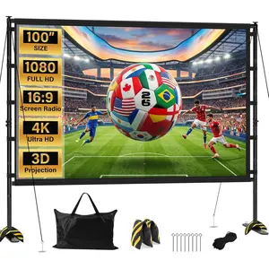Outdoor Projector Screen with Stand 100 Inch, 16:9 Portable 4K  Indoor Movie Screen, Large Double-Sided Washable Screen with Carry Bag, Sandbags for Backyard, Camping,  Theater