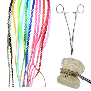 20Pcs 8.6 Inch Multi Color Orthodontic Power Chains DIY Kit with Applicator Plier, Latex-Free Elastic Braces Rubber Chains for At-Home Teeth Correction Styling