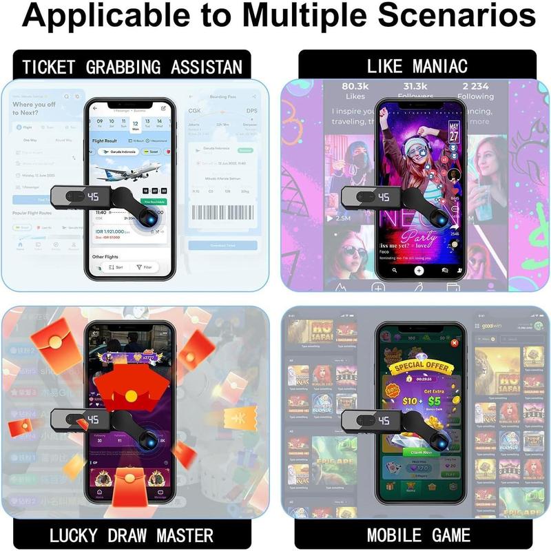 Portable Auto Clicker for iPhone iPad Android Built-in Battery with Strong Battery Life Hands-Free Silent Operation Handy, Auto Tapper for Tiktok Live, Gaming, Likes & Reward Tasks (Black)