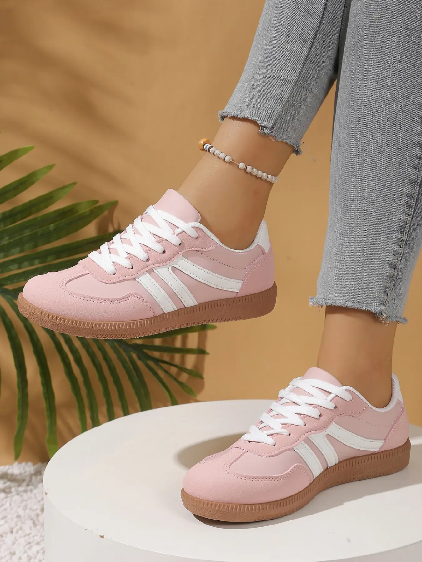 Women's Patchwork PU Leather Sports Shoes, Rubber Sole, Casual Wear, Perfect for Spring and Fall, Fashionable Footwear, Stylish Sneakers