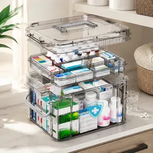 Littleox Stackable Medication Organizer Box 3 Tier Extra Large Clear Pill Holder Case for Home First Aid Kit Storage and Organization