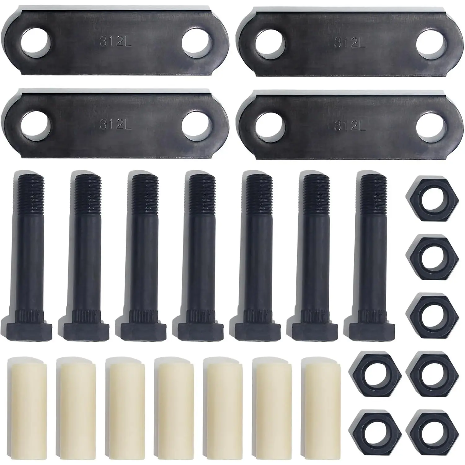 3-1/8''  Shackles Straps Bolt Kit, 312L  Tandem Axle Shackle Kit Suspension  for Double Eye Leaf Spring 3500 lbs-7200 lbs Axles (7 Bushings, 7  & 7 Nuts)