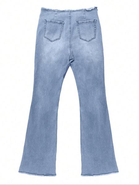 NVFelix Women's High Waist Ripped Flare Jeans with Frayed Hem and Distressed Details, All Seasons Fashion, Plain Pattern, Comfortable and Stylish