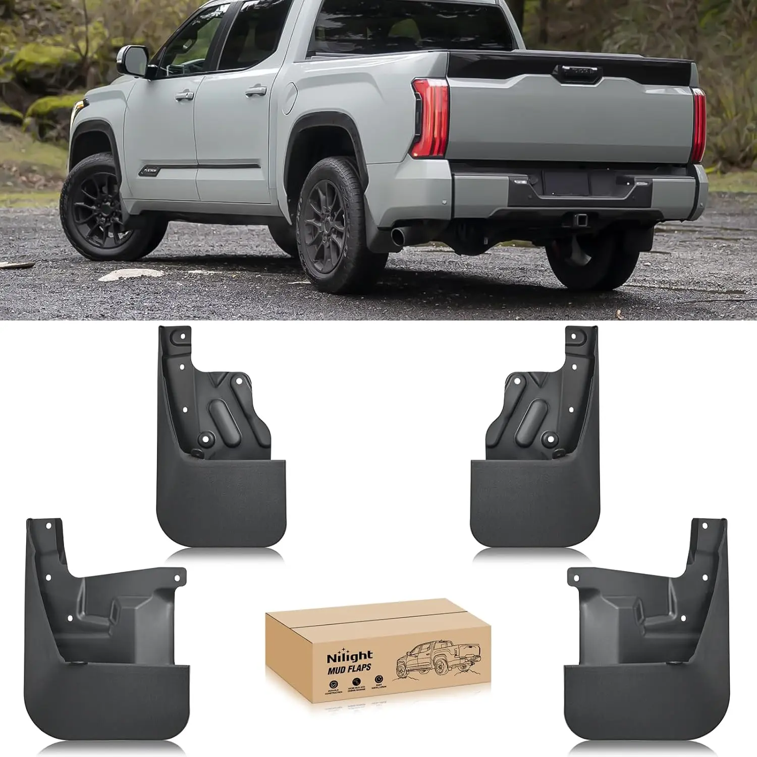Nilight Heavy-Duty Mud Flaps & Splash Guards - Front & Rear Set for Toyota Tundra 2022-2025, No Drilling Precision Fit Car Accessories, Vehicle Protector, Exterior Automotive Truck Accessory, Accessories For Car