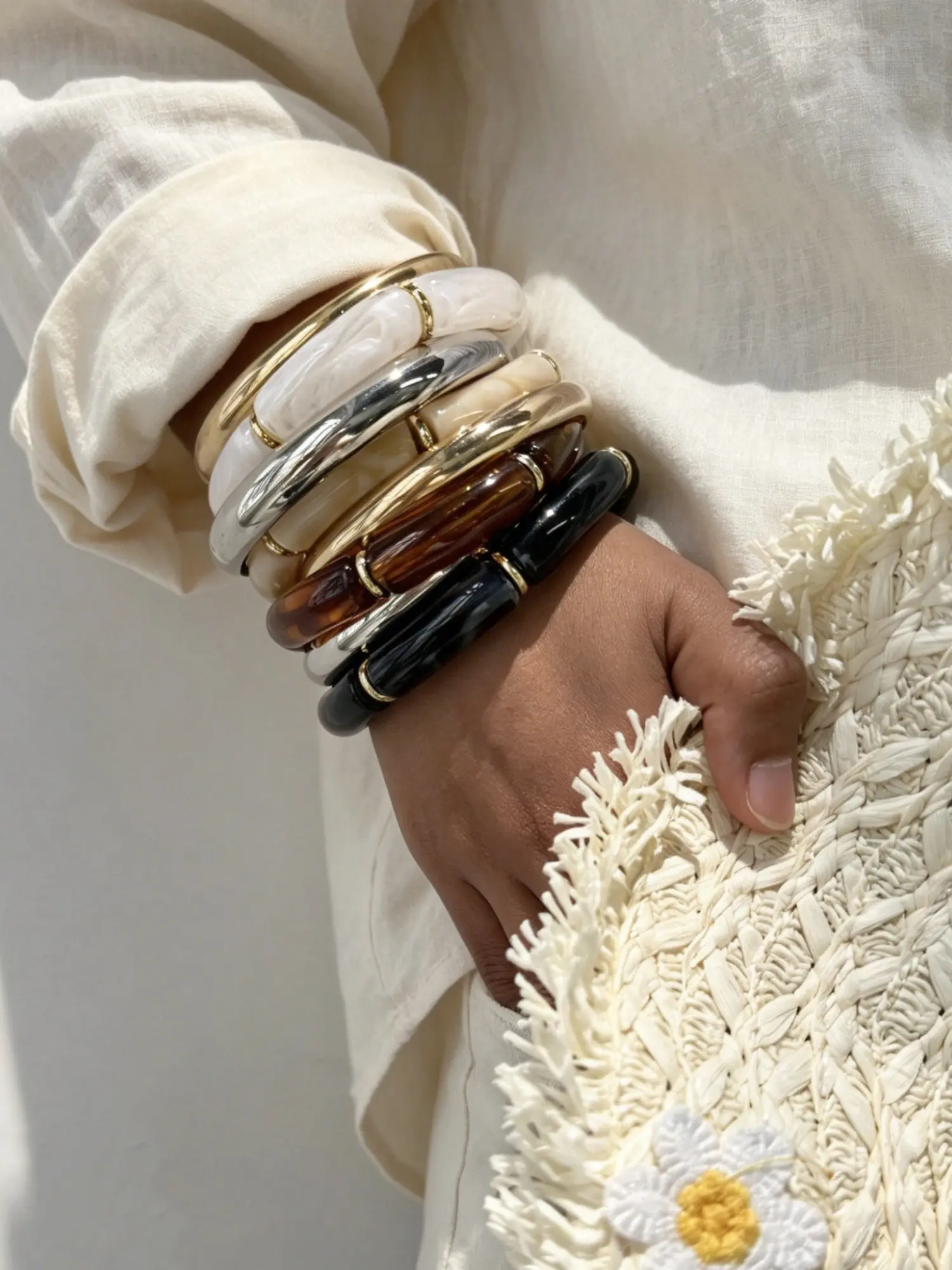 8-Piece Women's Fashion Bracelets Set, Elegant Chunky Resin Bangle, Casual All-Season Jewelry, Perfect for Parties and Daily Wear, Bracelet Sets