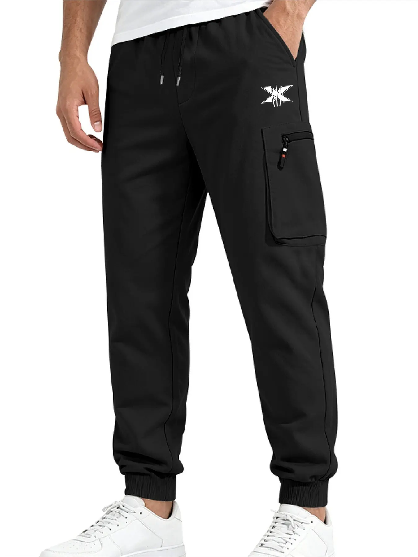 Men's Casual Trendy Cargo Knit Sweatpants, Drawstring Elastic Waist, Wear-resistant and Wrinkle-resistant Cuffed Cargo Trousers for Daily Sports and Outdoor Wear in Autumn and Winter