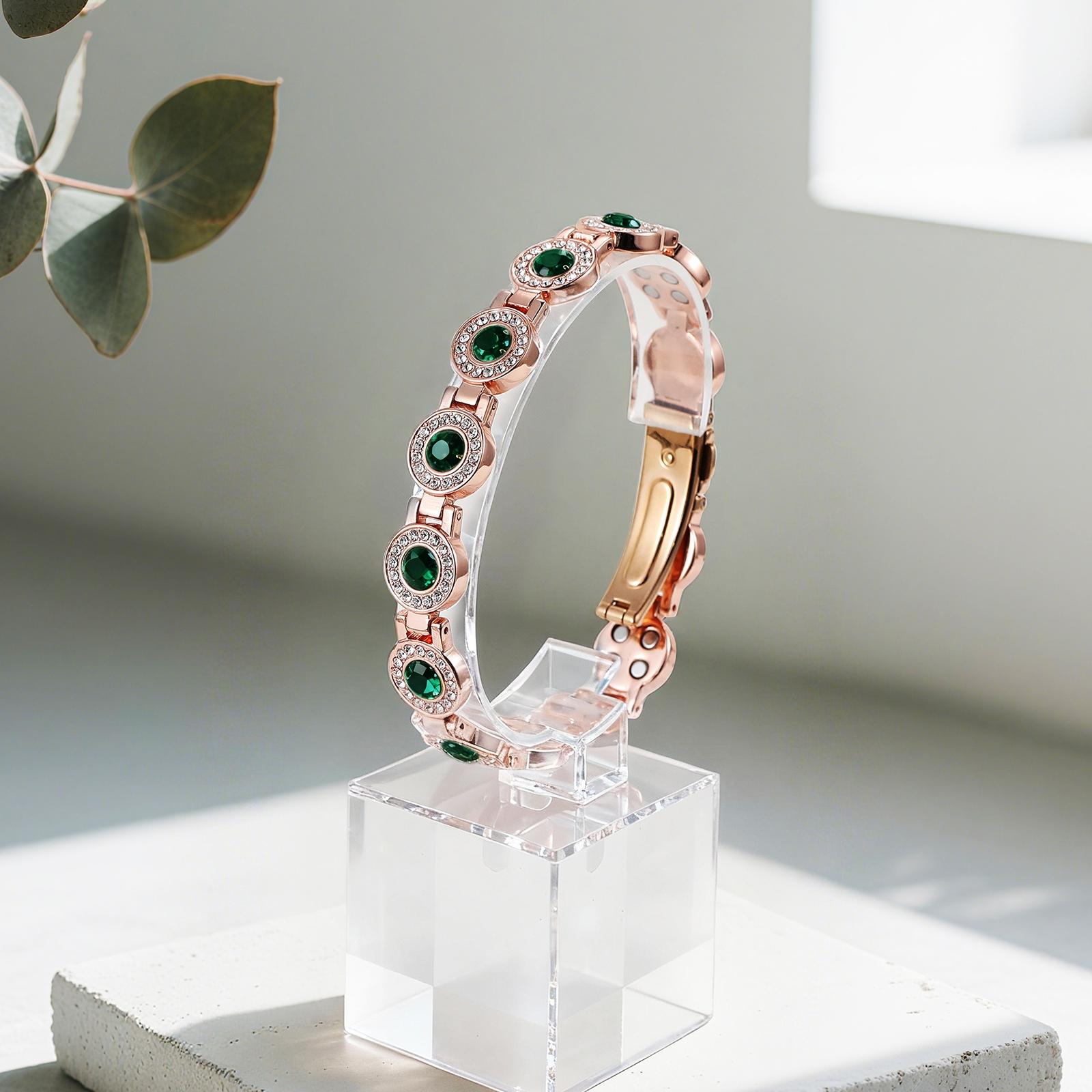 Magnetic Copper Bracelets for Women, 4X Strength 3800 Gauss Magnets, Adjustable Bracelet with Secure Clasp and Premium Multi-Facet Crystal Inlays