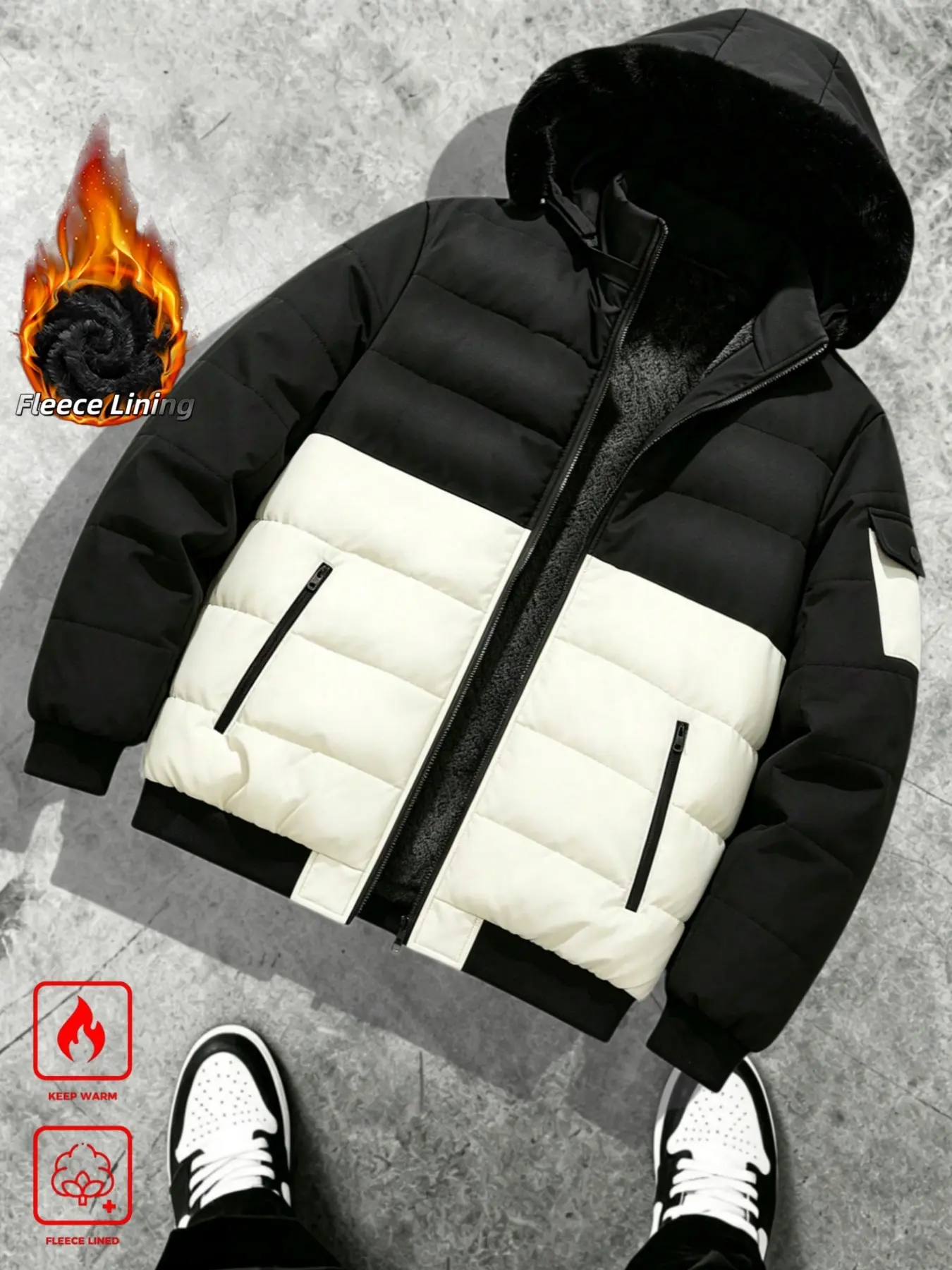 Men's Removable Hood Fleece-Lined Thick Cotton Coat with Lock Seams, Loose Warm Breathable Winter Outerwear for Urban Daily Casual and Commuting, Perfect Gift for Boyfriend, Husband, Father or Graduates