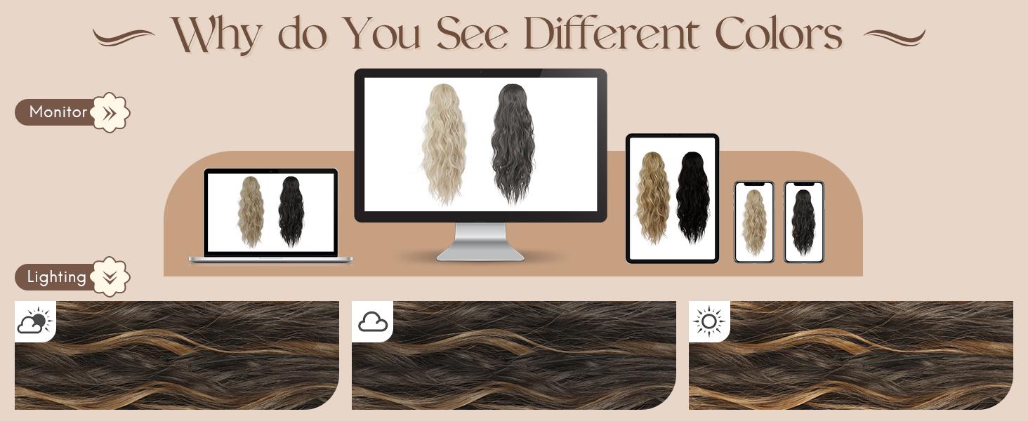 FESHFEN Ponytail Extensions - Drawstring Ponytails Hair Extension Long Curly Wavy Hair Piece Synthetic Pony Tail Hairpieces for Women, 18 inch