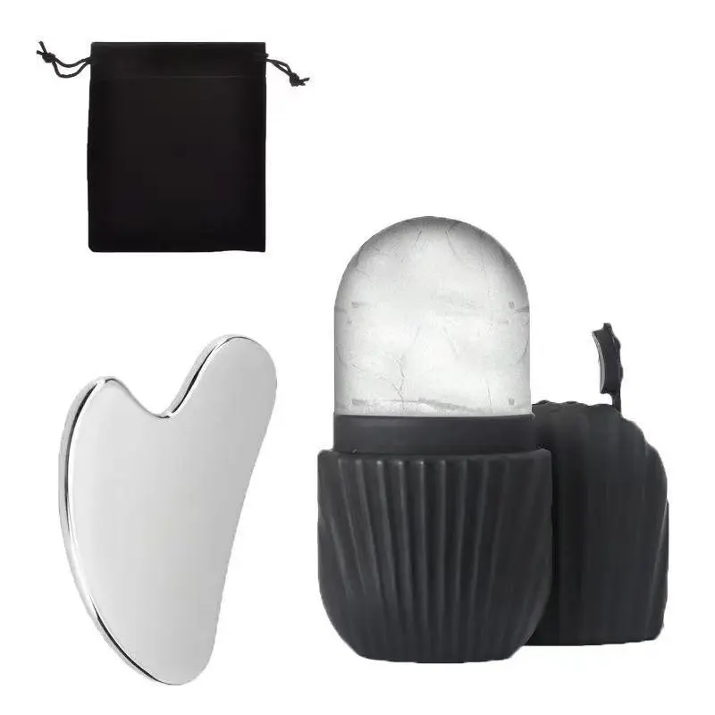 Reusable Ice Roller Mold + Stainless Steel Gua Sha Board Set, Glow Skin & Defined Jawline, Includes Storage Bag, Facial Care Kit