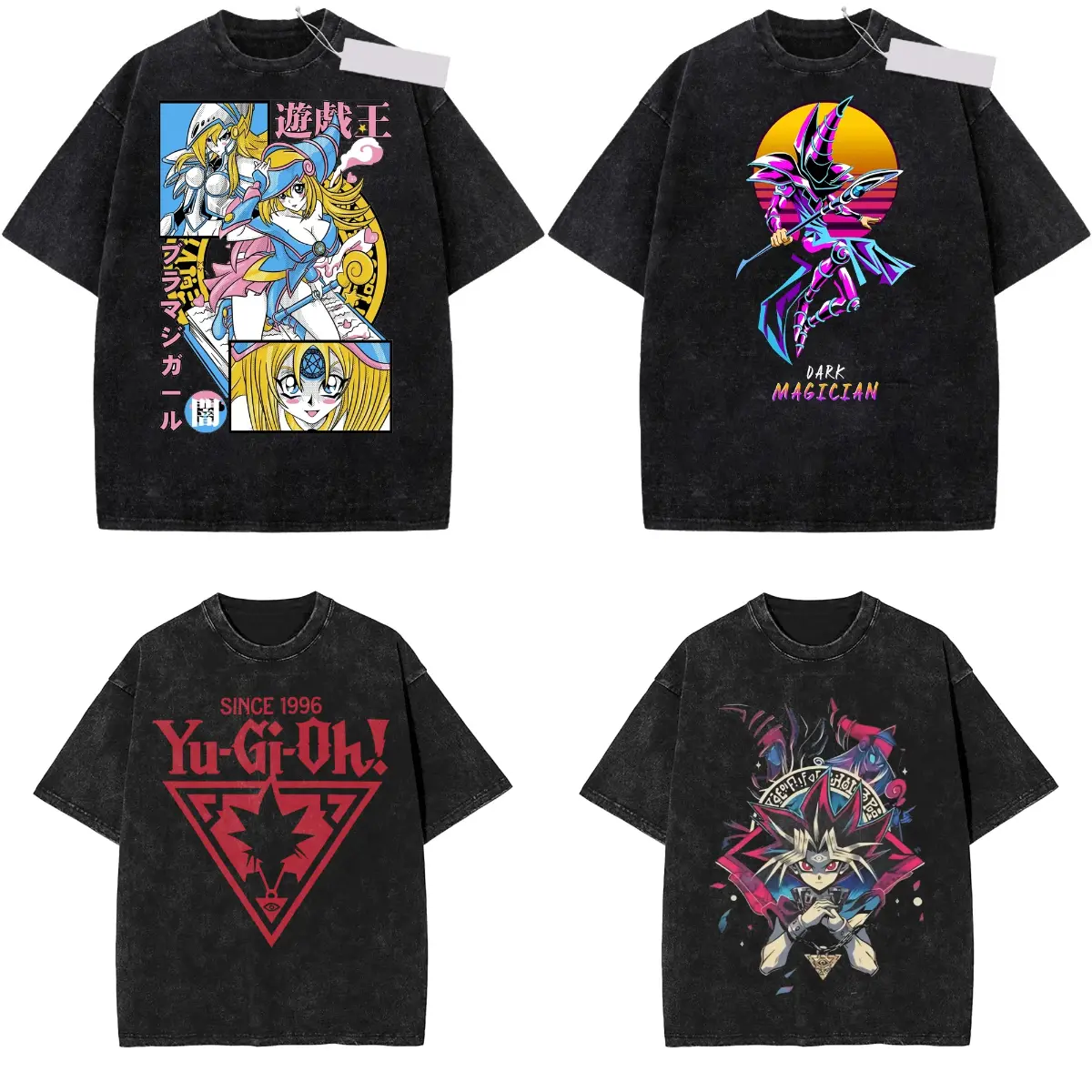 Men's Classic Casual Yu-Gi-Oh! Yugi Muto Print Round Neck Oversized Short-Sleeve Washed T-Shirt - Cool Streetwear Summer Tops, Unisex Holiday Gifts, Tshirt, Shortsleeve