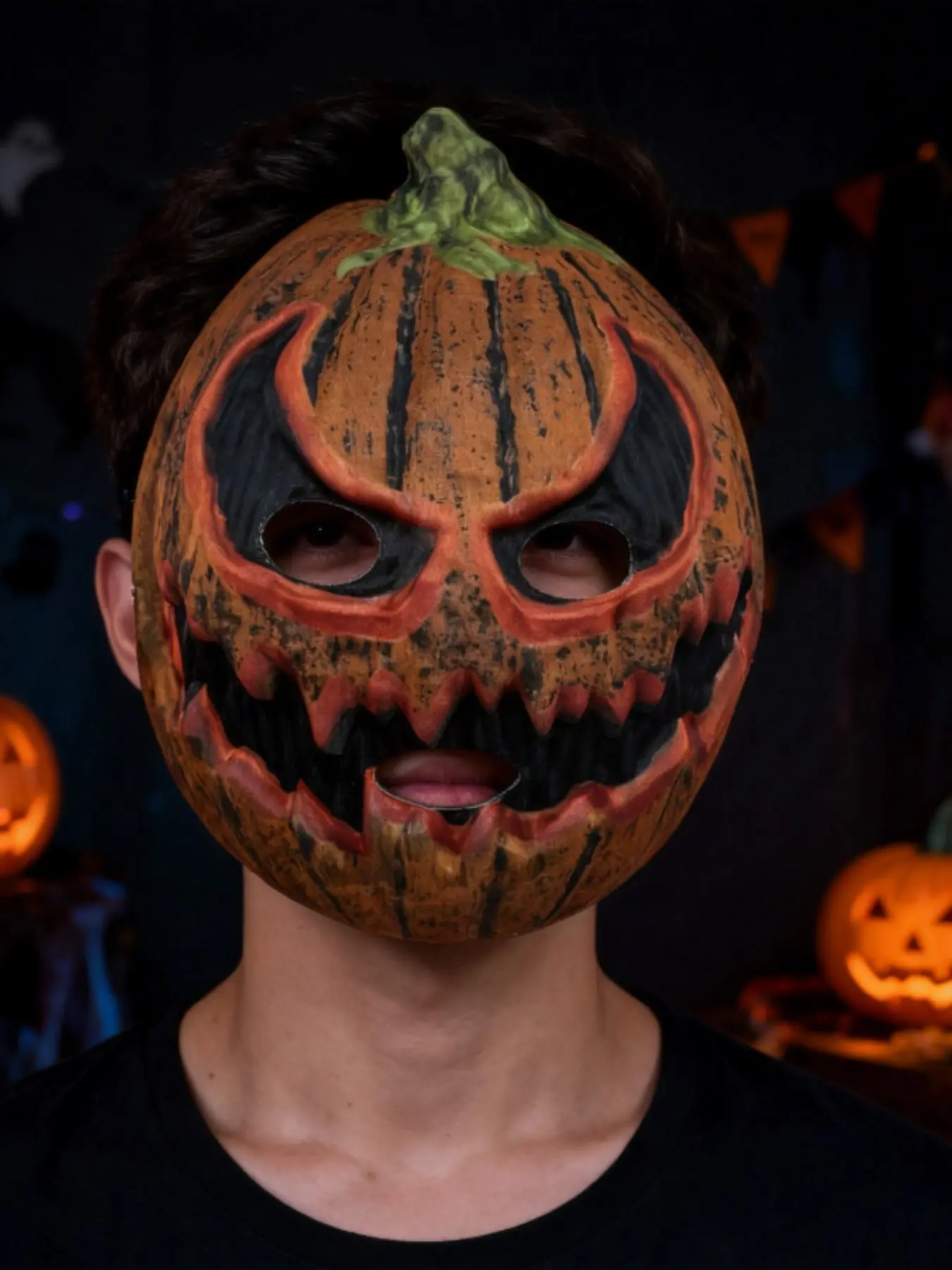 Halloween Horror Pumpkin Head Mask, Eva Dual-Sided Knit Material, Adult Party Ghost House Cosplay Props, Perfect for Halloween Costume