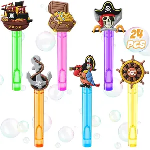 Pirate Party Favors, 24Pcs Self-designed Mini Bubble Wands for Kids Bubbles Bulk with Detachable Topper (6 Styles & Colors), Birthday Gift Toy Pinata Filler Goodie Bag Stuffer Classroom Prizesfidget toys