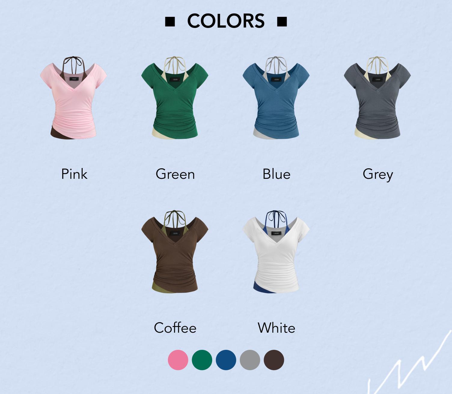 Cider [6 colors, size 0-26] Halter Neckline Patchy Short Sleeve Top