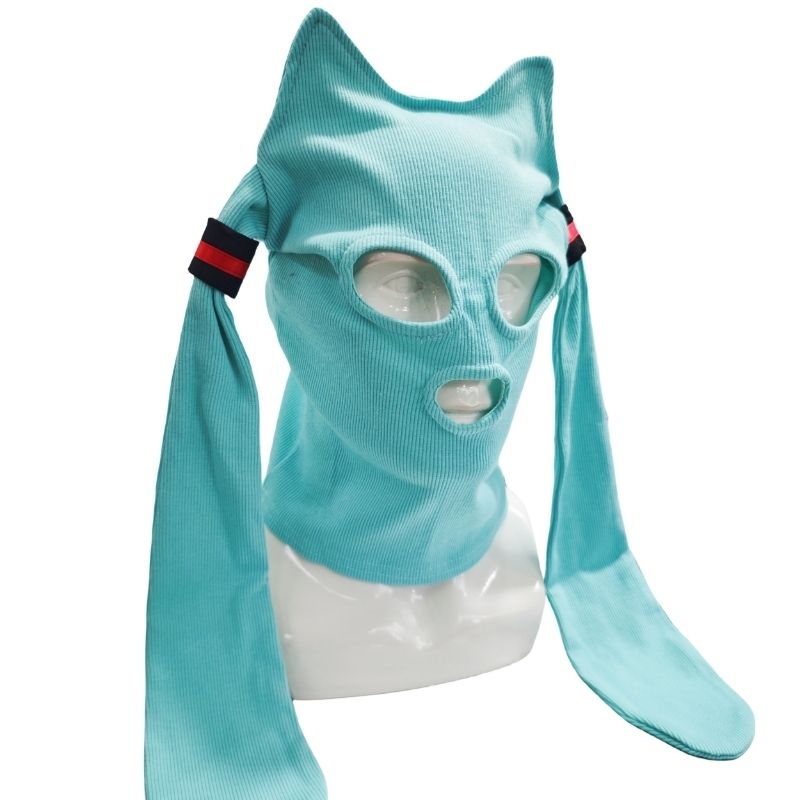 Cartoon Hatsune Miku Kawaii Cat Ear Weaving Mask Headgear Cute Anime Game Cosplay Funny Hat Costume Face Helmet Props Gift
