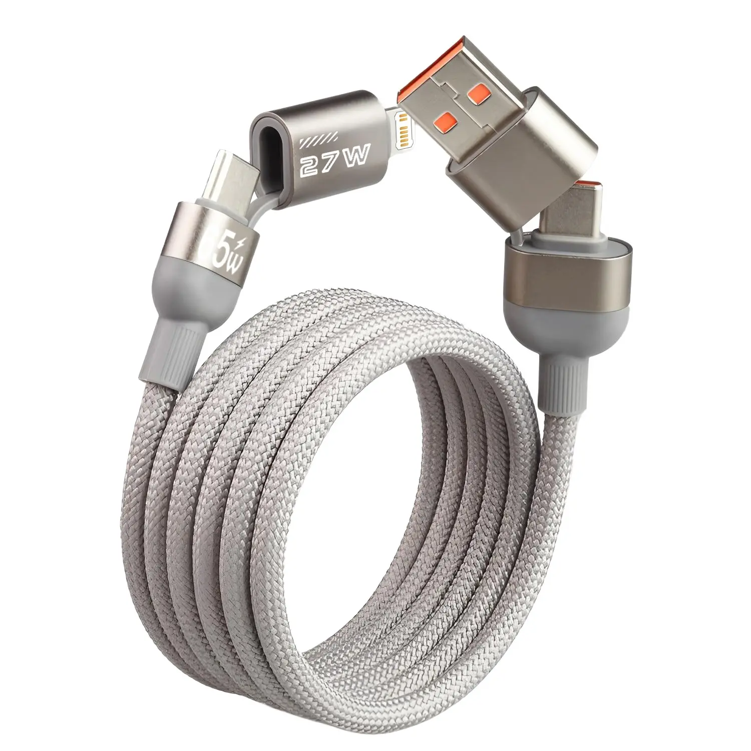 Magnetic Charging Cable, 65w Braided 2-In-1 Fast Charge, USB PD to Type-C & Lightning, Pd27w Braided Charger, Quick Data Transfer