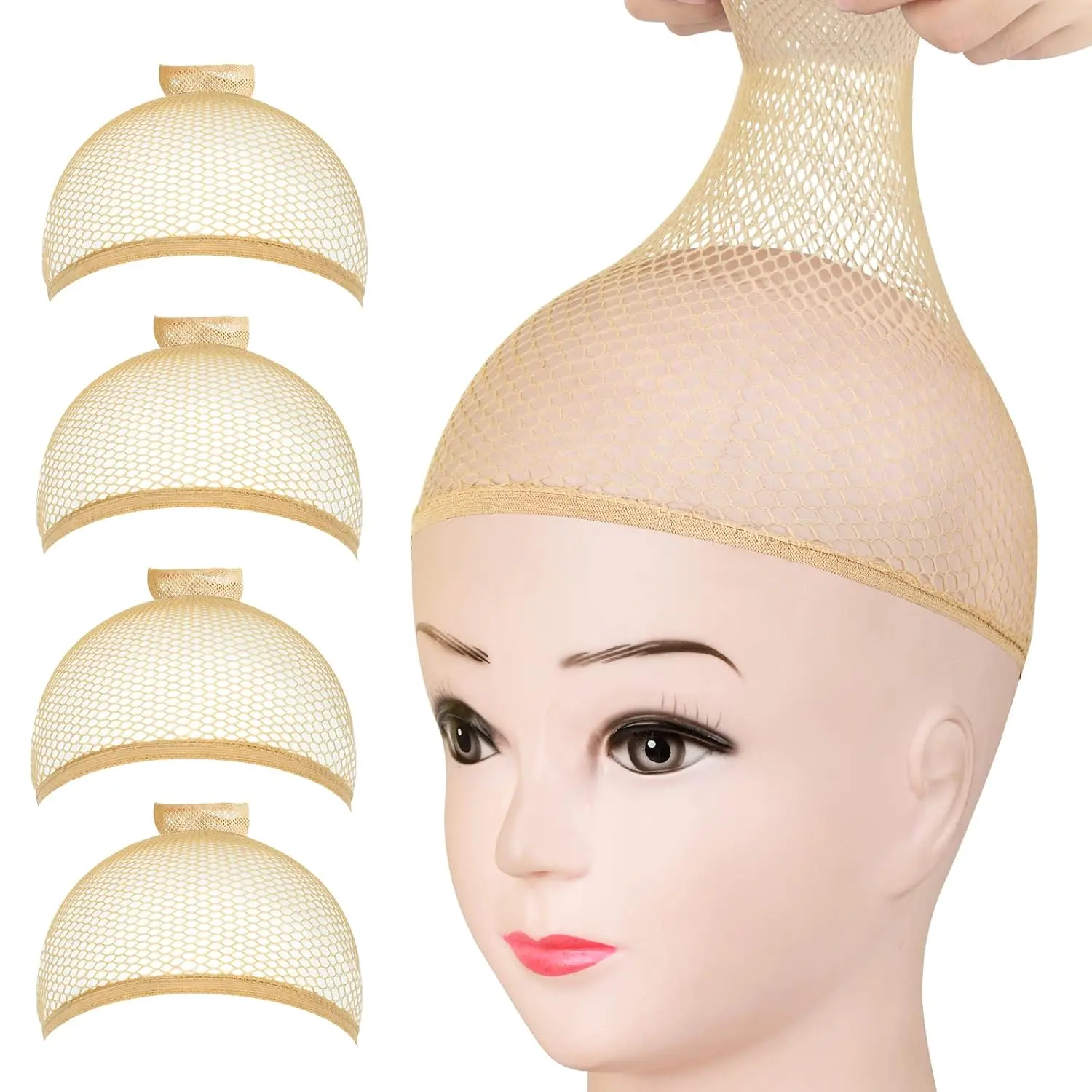 Wig , 4 count Light Brown Stocking Wig Caps Stretchy, Nylon Wig Caps for Women, men, .